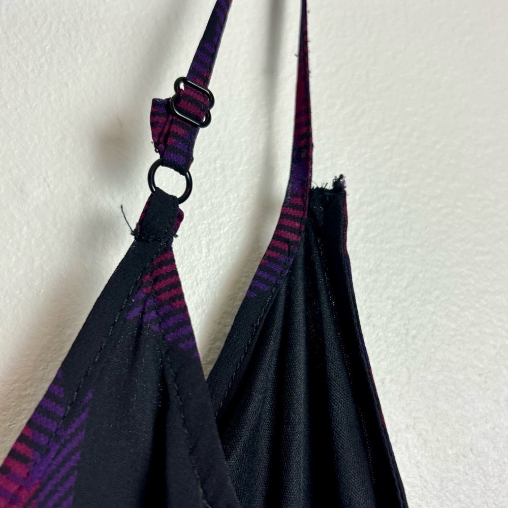 Express slip dress black purple plaid XS lace trim - Picture 8 of 8